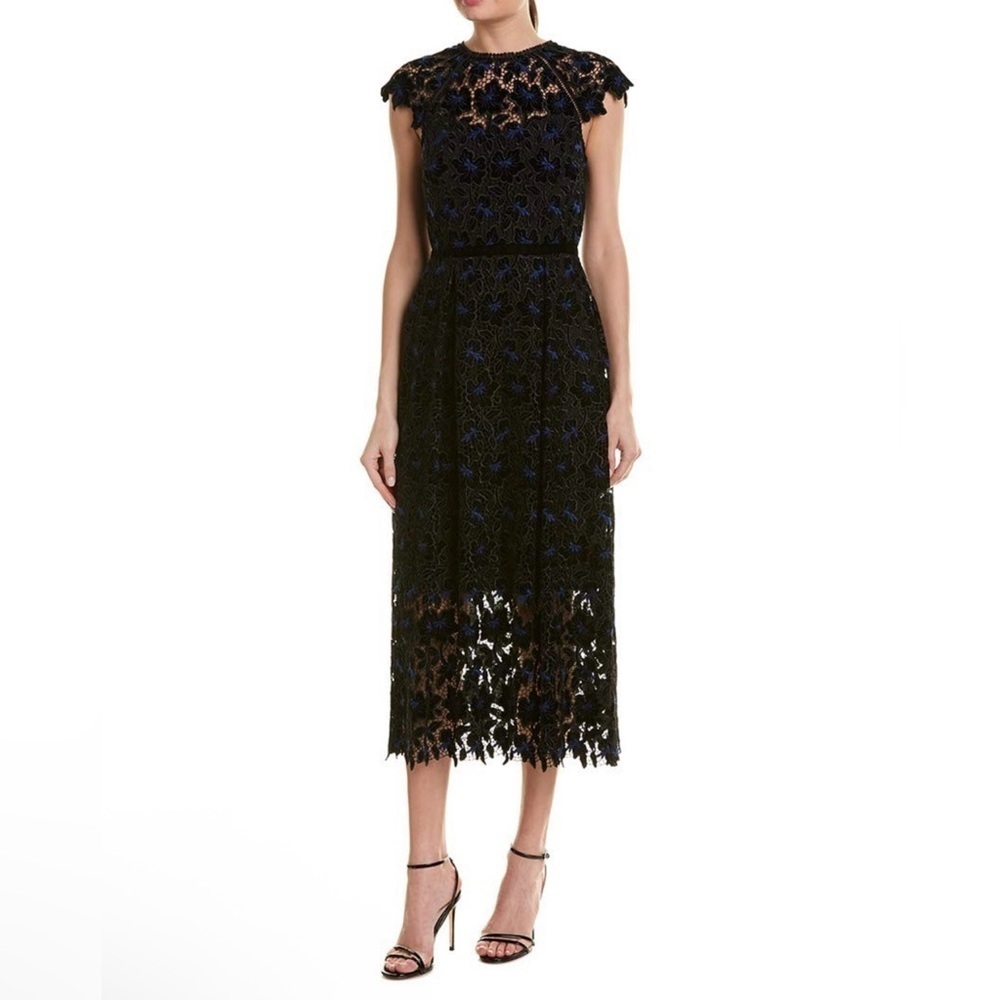 Shoshanna Black and Blue Midi Lace Dress